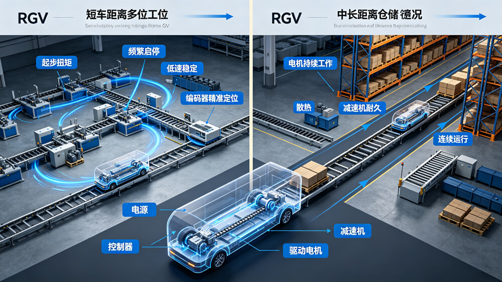 RGV轨道车驱动系统选择示意图 RGV轨道车驱动系统选择示意图